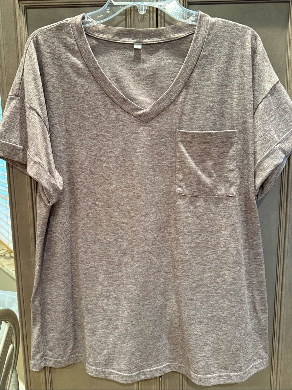 Large V-Neck Pocket Loose Fit Relaxed Tee - Heather Lavender
